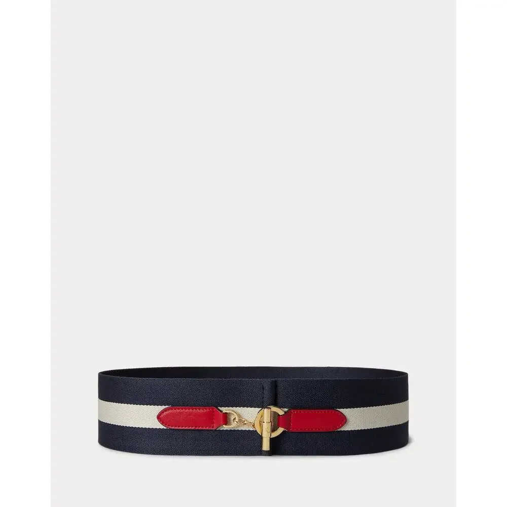 Lauren Ralph Lauren Striped Webbed Wide Belt Toggle Nautical Americana XS